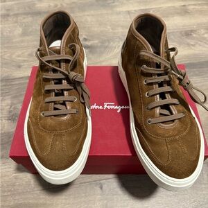 Salvatore Ferragamo Tan Suede High-Top Sneakers